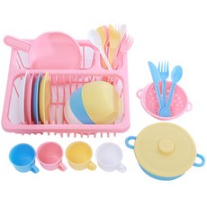 PLAYMAX 粉彩廚房餐具遊戲29件組 A款 瀝水架 粉紅色, 混合顏色, 1套