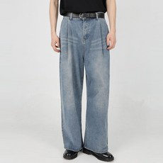 PLAYS 男士內刷毛抓褶氣球寬版牛仔褲