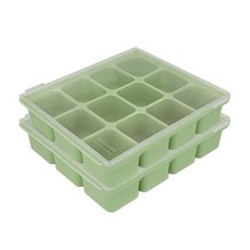 Petinube 韓國製矽膠多功能12格副食品冷凍盒, 青瓷綠, 2個