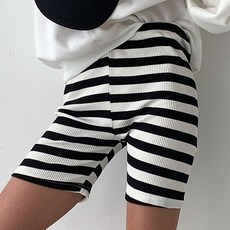 Lalaon 女款柔軟棉質條紋羅紋短褲3分緊身褲 TSP2197