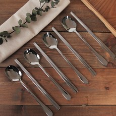 Golden Bell Dasom 韓式湯筷4人組, 1組, 勺子 4p + 筷子 4p, 銀色