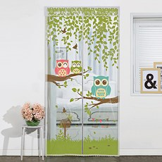 dashop 入戶門型EVA防風擋風窗簾快樂貓頭鷹透明90×210cm+卡扣膠帶6p+開固定磁鐵隨機出貨4p, 1套