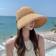 보나라온 여성용 넓은 챙 라피아 썬캡