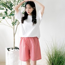 테라우드 여성용 면 체크 허리 스트링 파자마 2p