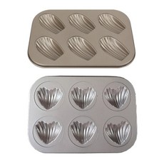 B Home Baking 金色6孔瑪德蓮烤盤 + 愛心6孔瑪德蓮烤盤, 1套