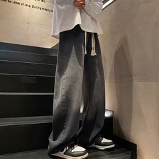 Goodif 男士復古抽繩寬版牛仔褲