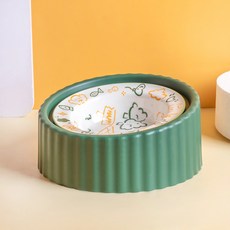 파스텔펫 반려동물 캐릭터 패턴 세라믹 식기, 그린, 1개