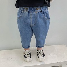 孩童 Arbe 綁帶鈕扣剪裁牛仔褲