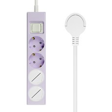 원스탑 제로갭 스위치 16A 과부하차단 납작멀티탭 4구 안전커버 2p, 1개, 소프트라벤더, 2m