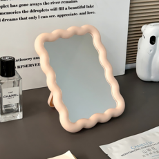 奶油色化妝立式桌面折疊桌鏡, 粉紅色