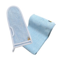 Oceantowel 全身潔膚紳士身體沐浴巾 + 手套沐浴巾, 藍色, 1組