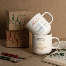 La Ceramigue 食譜字樣復古馬克杯2件組 380ml, 辣椒紅, 湖水綠, 1套