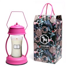 WoodWick 質感蠟燭 L號+手提式燭台禮盒組 L號 暖粉色, 麻布