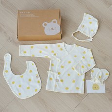 BABY&I 嬰兒用新生兒內衣 + 圍兜 + 帽子 + 防抓手套禮物套組