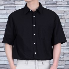 男款半寬鬆素色短袖襯衫