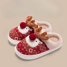 Home Flow 聖誕節柔軟魯道夫室內拖鞋, 紅色, 1個