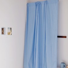 CASA VERDE 馬丁尼穿桿式遮光長窗簾 + 窗簾綁帶套組, 淺藍色條紋(窗簾)