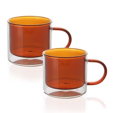 벨르디자인 이리스 내열 유리 머그컵 260ml, 오렌지, 2개