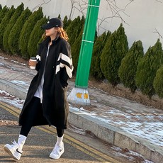 난닝구 여성용 배색 뽀글이 롱 점퍼