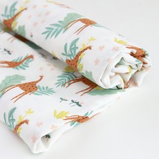 COTTONVILL Bio-washing 雙層棉紗布料, 長頸鹿花園象牙, 1入