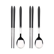 블룸엣홈 헥사곤 스텐 진공 수저 블랙 2벌 세트, 1세트, 숟가락 2p + 젓가락 2벌