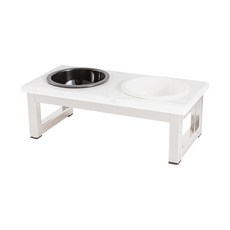 King jessi 寵物餐桌 銀色鏡面框架 Ariston 陶瓷餐具 JS-A 2件組, 1套, 白色, 黑色