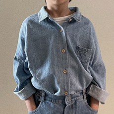 Neul兒童款薄牛仔寬鬆長袖襯衫