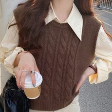 I'M MONG 女款基本版型麻花短版圓領無袖針織背心 R5W064