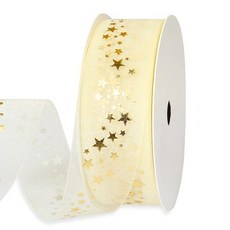 indi.k 歐根紗緞帶 25mm, 金色星星, 9m