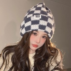 지앤와이 유니크 체커보드 니트 비니