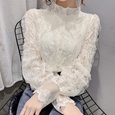 LUNA GIRL 女款小蕾絲高領上衣 L24FBL081613