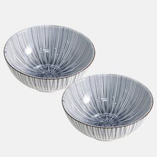 日式麵碗 18.3cm 2件組, 藍色梳紋, 1套