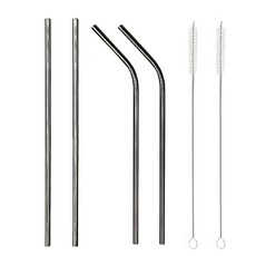 不鏽鋼直吸管黑色 2入+彎曲不鏽鋼吸管 黑色 2入+清洗刷 2入, 1套