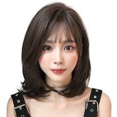 HiYuni Hug Perm 短髮造型 短版全頂假髮 40cm + 髮網 + 支架組合, 炭黑色(假髮), 隨機出貨(支架), 1個