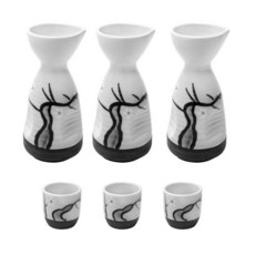 O 椅 握把松瓷酒瓶 + 酒杯套組, 3套, 瓶子 3p + 玻璃 3p