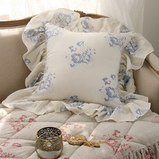 ANDCOTTON 法式玫瑰長荷葉邊亞麻復古抱枕套