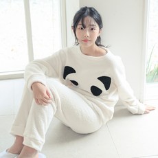 CocoDream 兒童款白色熊貓蓬鬆超細纖維睡眠睡衣上下套裝 #A010