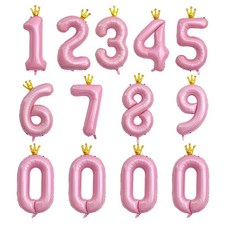 joyparty 數字皇冠鋁箔氣球 90cm 1~9 + 0 x 4個組合, 1套, 粉紅色