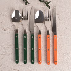 TINNY BLANC Reve 雙人西餐餐具組, 1套, 餐匙 2p + 餐叉 2p + 餐刀 2p, 綠色, 橘色