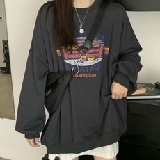 묘먀미 여성용 빈티지 프린트 캐주얼 맨투맨 MMM1024