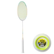 Kawasaki Yu Jin Galaxy 羽球拍 + Tank 7 穿線套組, 1套, 白色(球拍), 螢光黃(球線)