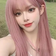 Bellesuve 空氣瀏海 玫瑰粉色 長直髮 全頂假髮, 1個, 煙燻粉色