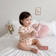 Bebeniz 新生兒用波浪線條圖案短袖包屁衣