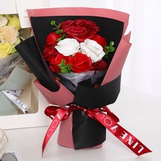 틴코 장미 11송이 조화 꽃다발, 레드, 1개