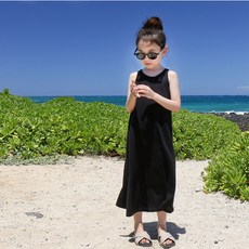 유블리 여아용 코튼 면 베이직 민소매 두리아 롱 원피스