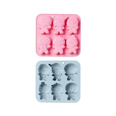 E-home烘焙 薑餅寶寶 男三女三 矽膠模具組 6格, 1套, 藍色, 粉紅色