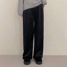 플랜데이 여성용 롱 2WAY 도톰기모누오 벨로아 와이드 밴딩팬츠