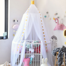 All I Want 皇冠造型嬰兒床蚊帳 10入+裝飾條, 白色（天篷），金色（花環）