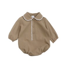 bebe nine 孩童花邊翻領長袖包屁衣