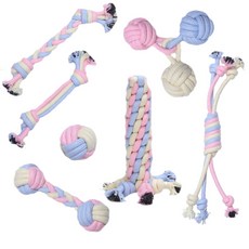狗狗貓貓寵物磨牙拔河遊戲繩索玩具7件組, 混合色, 1套